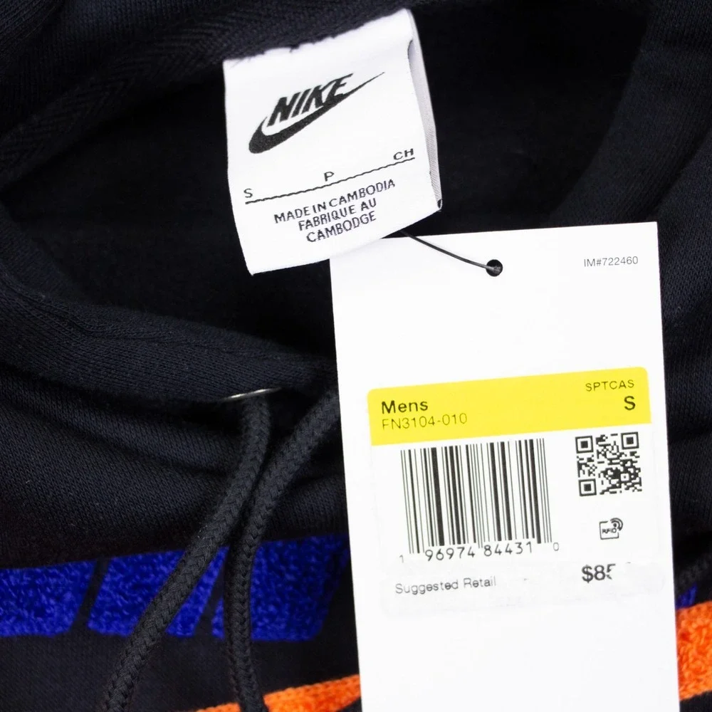 Nike Mens S Club Fleece Black Brushed Back Chenille Futura Swoosh Hoodie NEW $85